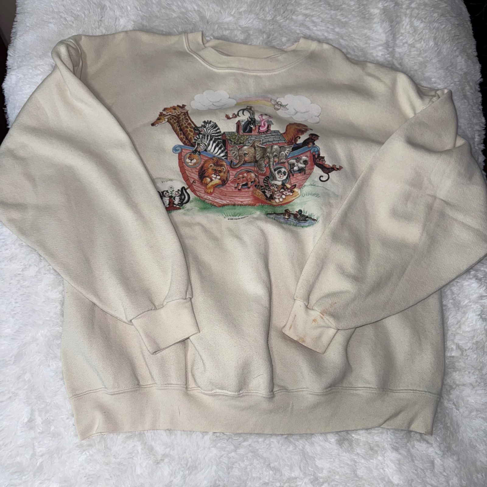 Vintage 1996 Wons Wear Xxl Noah's Ark Animals Graphic Crewneck Sweatshirt